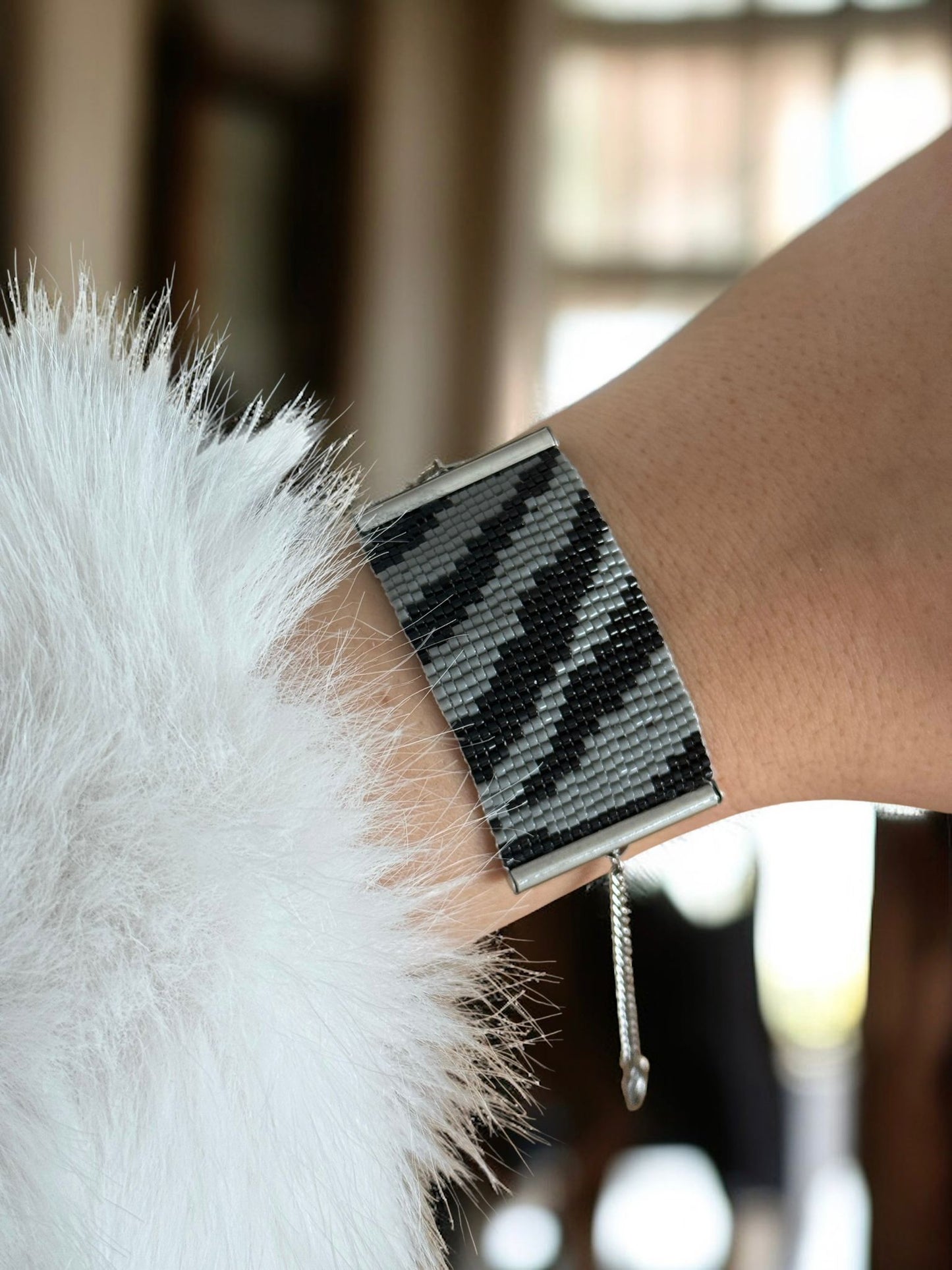 Zebra Desen Silver Örme Miyuki Bileklik